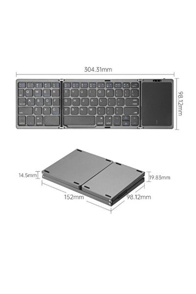 OEM Portable Keyboard with Touchpad, Foldable 3-Part Design, Magnetic Closure, Black