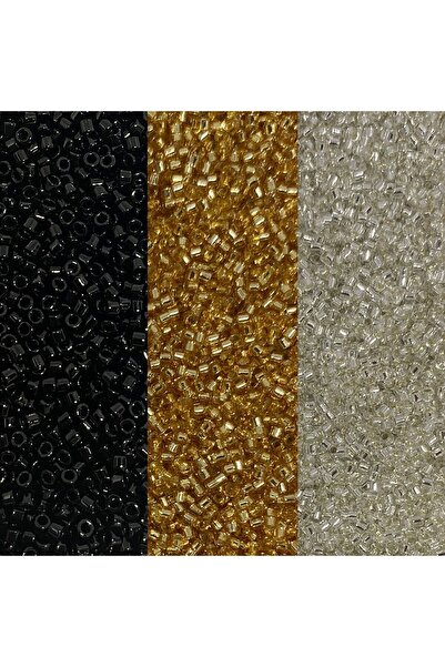 Bi hızlı Miyuki Delica Boncuk 11/0 Üçlü Set, DB10 Siyah, DB42 Şeffaf Altın DB41 Şeffaf Gümüş 2'şer Gram