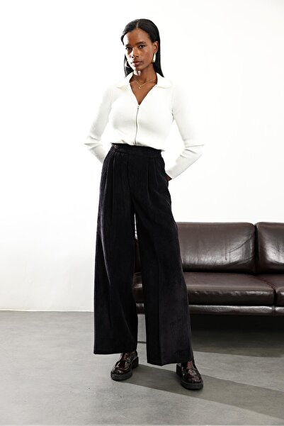 5in1Canpolat Black Velvet Palazzo Pants 16593