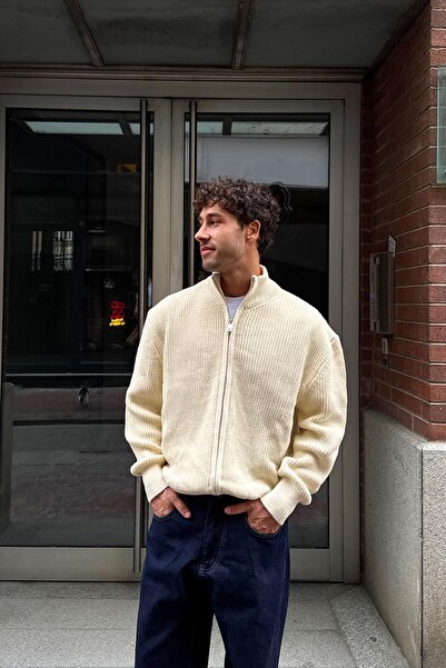 Flaw Wear Трикотажний кардиган на блискавці, бежевий