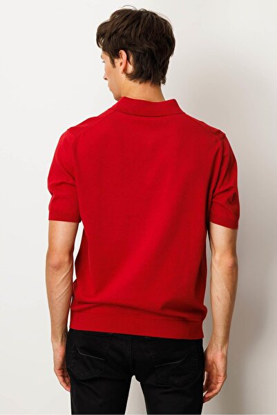 Desen Triko Men's Polo Neck 100% Cotton Short Sleeve Thin Knitwear Red
