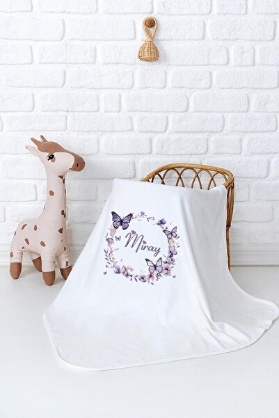 Pia Baby İsimli ve %100 Pamuk Çift Katlı Penye Bebek Battaniyesi 80x80 cm