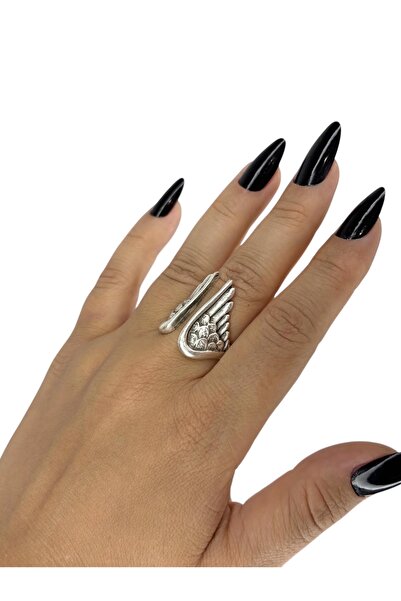 Smyrna Silver Plated, Adjustable, Unisex, Ring (Angel Wing Ring, Biker, Antique Silver Ring)