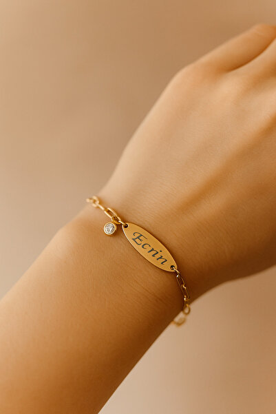 Narflake Kişiye Özel Çelik İsimli Taşlı Charmlı Kadın Bileklik