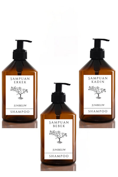 junibeliw Set of 3 Amber Plastic Bottles Empty Men's Women's Shampoo Baby Shampoo Bottle with Label 3X500 ml