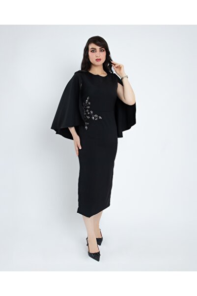 NATASHA Fashion Angel sleeve crepe dress with a distinctive design
