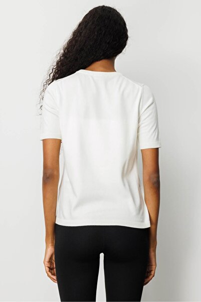 Desen Triko Γυναικεία μπλούζα με κοντό μανίκι με λαιμόκοψη και μονόχρωμη κοντό μανίκι