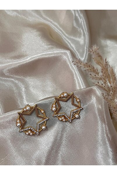 Lalezar Yıldız detaylı incili halka küpe