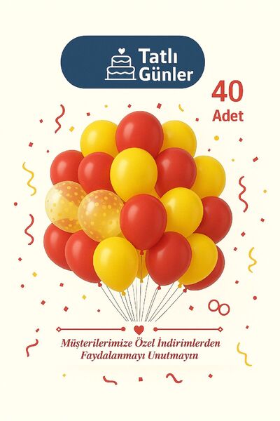 TATLI GÜNLER 40’lı Sarı & Kırmızı Taraftar Aslan Konsept Parti Balon Seti – D...