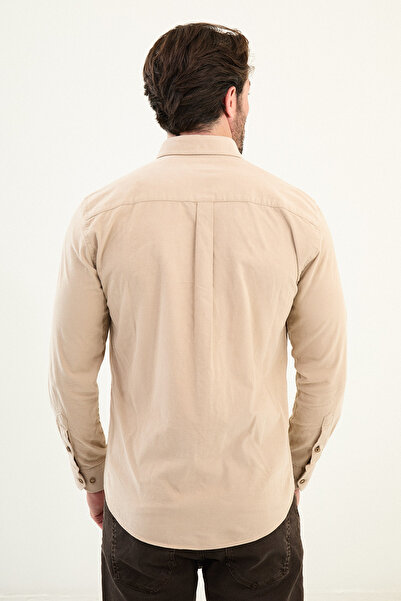 Mcr Plain Slim Fit Embroidery Detailed Velvet Men's Shirt Beige - 27109.25K