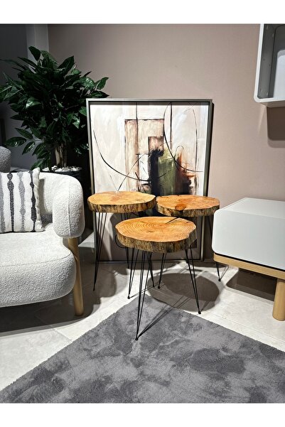 softfleck Üçlü Zigon Kütük Sehpa