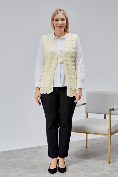 Jinx Wear Fashion Women's Soft Houndstooth Pattern Thick Winter Special Knitted Pocketed Sweater Mother's Vest