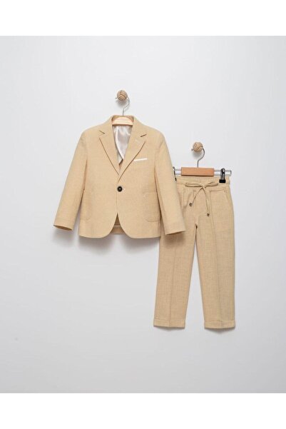 RAPAPA Children's Linen Suit – Stylish Jacket & Pants Combination (Beige) 4410