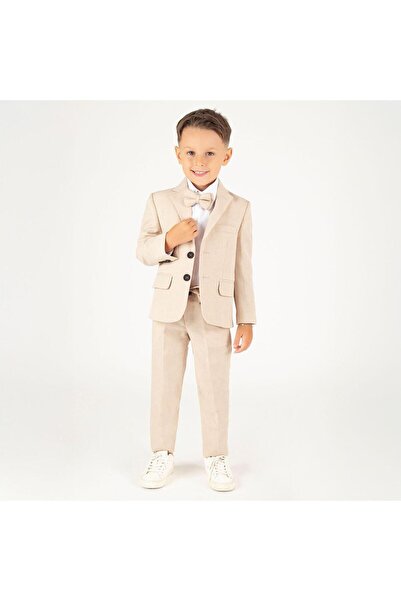 RAPAPA Boy's Cream Color Suit Set 4 Pieces (Jacket, Shirt, Bow Tie, 5430