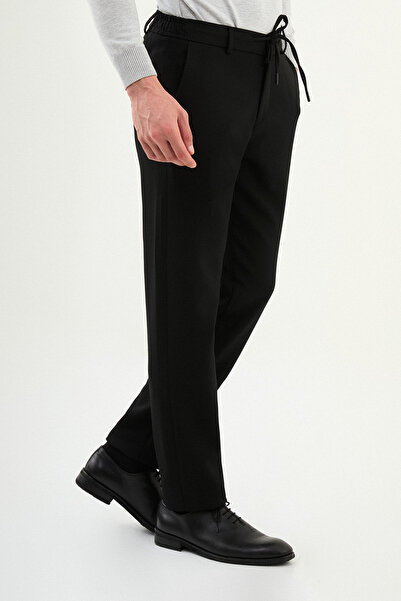 Mcr Straight Super Slim Fit Elastic Waist Drawstring Men's Trousers Black - 38337.25K