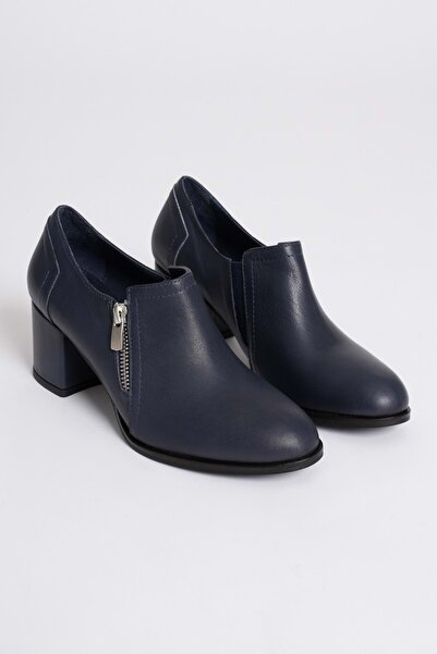 ANALİN SHOES Kadın Hakiki Deri Fermuar Detaylı Şık Topuklu Ayakkabı - Lacivert