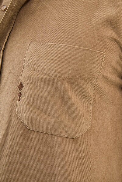 Mcr Plain Slim Fit Embroidery Detailed Velvet Men's Shirt Mink - 27109.25K