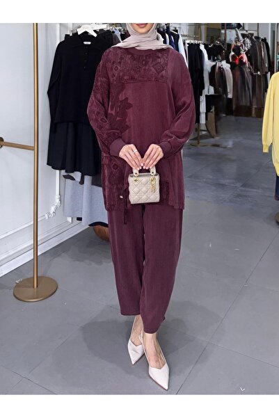 Ghisa KENDİNDEN DESENLİ İPEK KUPRA TAKIM