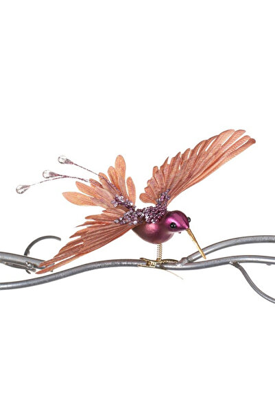 BraziPremium By OLLMA Ornament de brad în formă de colibri, ciclam, 18 cm