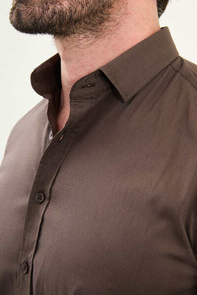 Mcr Cămașă pentru bărbați cu mânecă lungă, slim fit, cu model, maro - 27111.25K