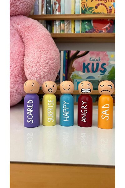 Alf Wood 5 li İfadeler Peg Bebek Seti -Montessori-Waldorf -El Yapımı Ahşap Oyuncak - Hediyelik