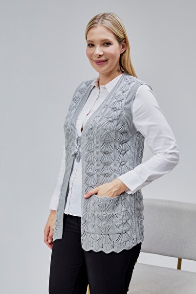 Jinx Wear Fashion Women's Soft Houndstooth Pattern Thick Winter Special Knitted Pocketed Sweater Mother's Vest