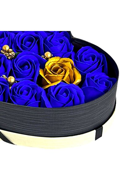 velve Aranjament floral Intimissimo, 13 trandafiri din sapun, stamine artizanale, in cutie inima, Albastru