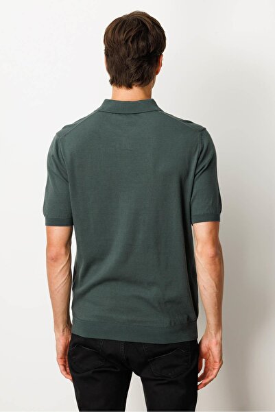 Desen Triko Men's Polo Neck 100% Cotton Short Sleeve Thin Knitwear Dark Green