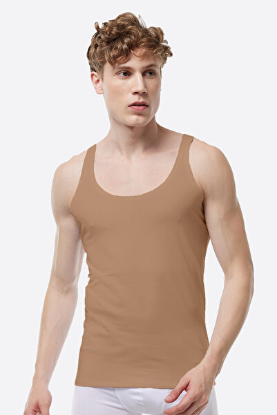 Malabadi Invisible Undershirt Men's Cappuccino Thin Strap Non-Marking Modal Undershirt 013