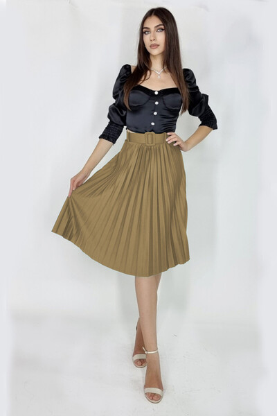 FashionForYou Carmen elegant pleated skirt, matching belt included, Beige