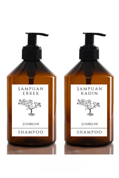 junibeliw 2li Set Amber Plastik Şişe BOŞ Erkek Şampuan Kadın Şampuan Etiketli...
