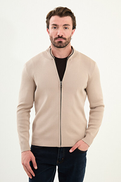 Mcr Plain Slim Fit Half Turtle Neck Men's Knit Cardigan Beige - 11242.25K
