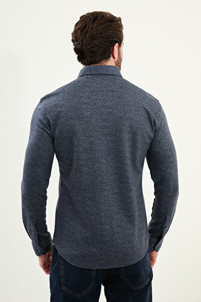 Mcr Patterned Slim Fit Long Sleeve Lumberjack Wool Men's Shirt Navy Blue - 27086.25K