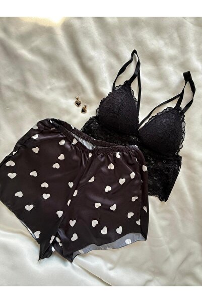 İNKO İÇ GİYİM Bustier Lace Detailed Satin Shorts Set