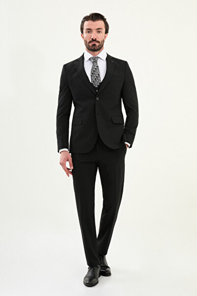 Mcr Plain Slim Fit Mono Collar Classic Men's Suit Black - 45419.25K