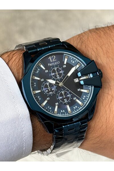 Ferrucci ساعة رجالية باللون الأزرق الداكن مع وظيفة التاريخ ومينا باللون الأزر...