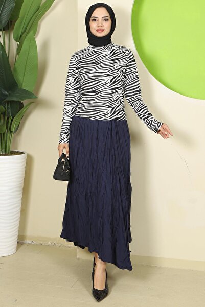 hafsamina Zebra Patterned Crew Neck Body White Hm2825