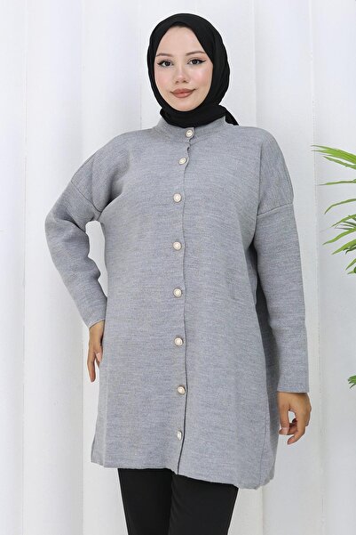 hafsamina Pearl Button Knitwear Cardigan Gray Hm2834