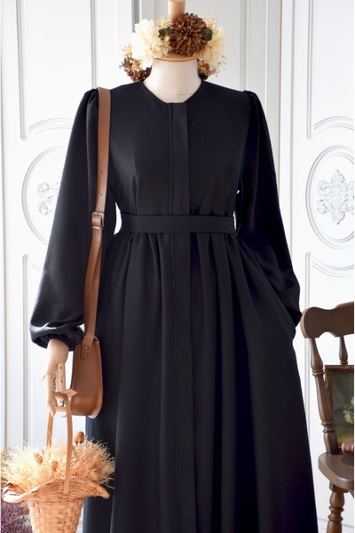 EMİNOS BUTİK Fermuarlı Mevsimlik Ferace Siyah Renk