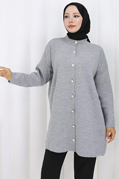 hafsamina Pearl Button Knitwear Cardigan Gray Hm2834