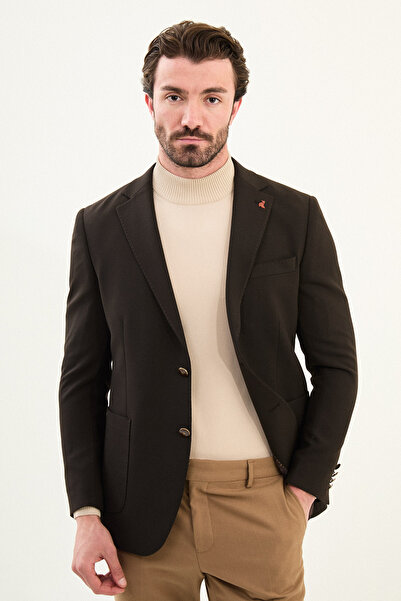 Mcr Plain Slim Fit Mono Collar Pocket Pocket Metal Button Men's Jacket Brown - 41478.25K