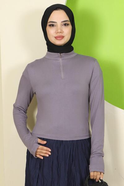 hafsamina بدلة رياضية رمادية بسحاب نصفي HM2830