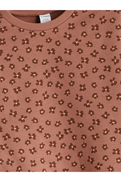 LC Waikiki Bisiklet Yaka Çiçekli Kız Çocuk Sweatshirt