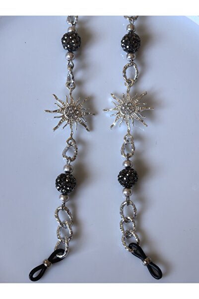 THİNBLACK Thinblack ®   North Star Glasses Chain – Silver Color, Fimo Beads, Zircon Stone, Handmade 78 cm