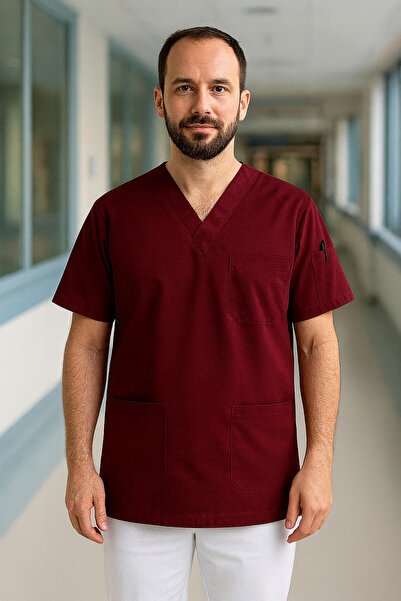 mirach Men's 4-Pocket Nurse and Doctor Scrubs Single Top Uniform Hospital Surgical Gown Comfortable Medical Clothing