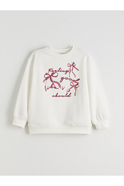 LC Waikiki Peak New Season Crew Neck Bow Printed Girls' Sweatshirt