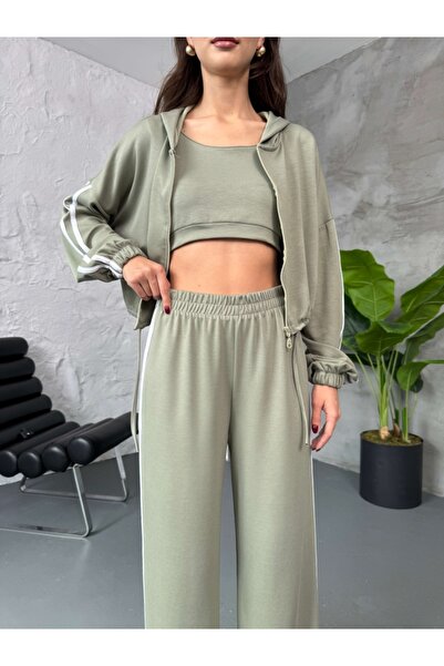 Elif Özbey Butik Χακί Σετ με κουκούλα τριών τεμαχίων