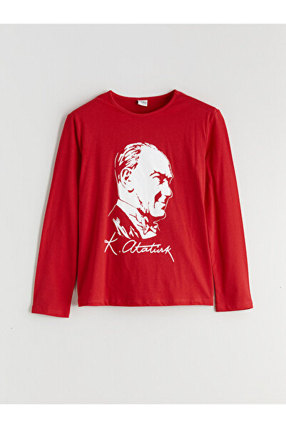 LC Waikiki Vizyon New Season Crew Neck Ataturk Printed Girls' T-Shirt