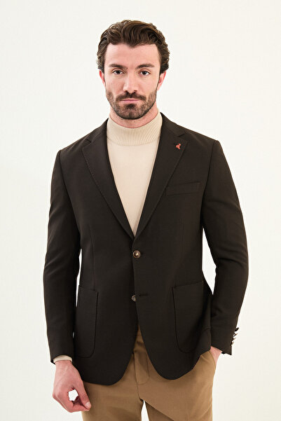 Mcr Plain Slim Fit Mono Collar Pocket Pocket Metal Button Men's Jacket Brown - 41478.25K