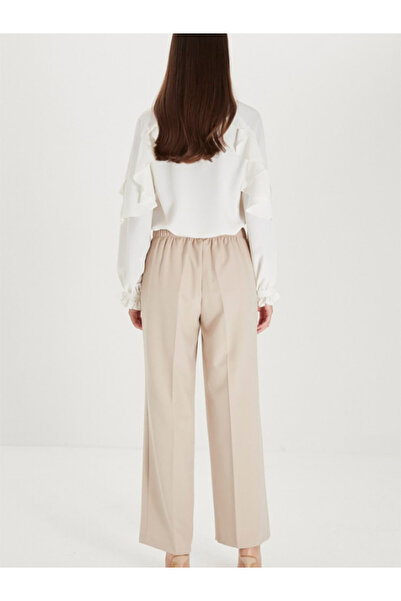 Zühre Women's Waist Elastic Detailed Wide Leg Fabric Trousers P-0102